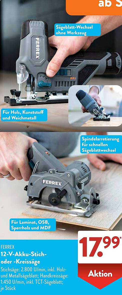 FERREX 12-V-Akku-Stich- oder -Kreissäge