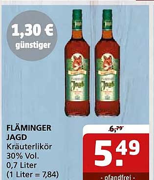 FLÄMINGER JAGD Kräuterlikör 30% Vol. 0,7 Liter (1 Liter = 7,84)