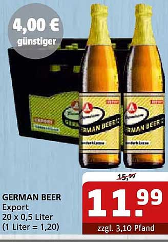GERMAN BEER Export 20 x 0,5 Liter (1 Liter = 1,20)
