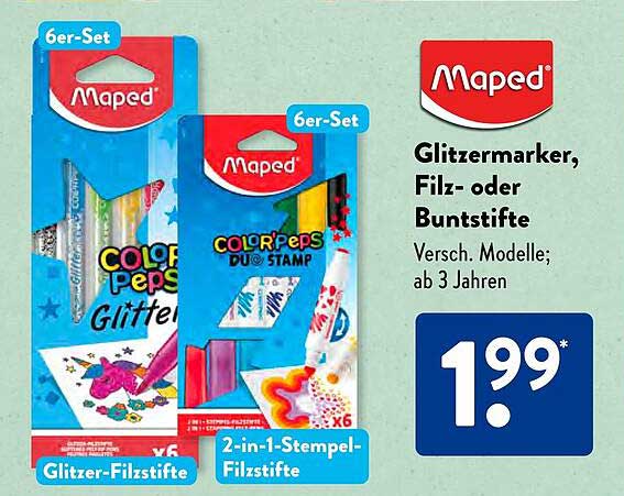 Glitzermarker, Filz- oder Buntstifte