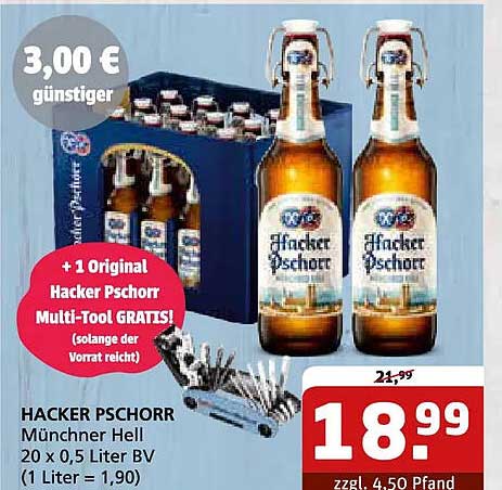 HACKER PSCHORR Münchner Hell 20 x 0,5 Liter BV (1 Liter = 1,90)