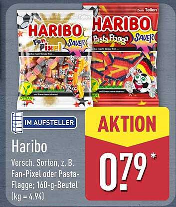Haribo Versch. Sorten, z. B. Fan-Pixel oder Pasta-Flagge; 160-g-Beutel (kg = 4.94)