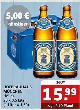 HOFBRÄUHAUS MÜNCHEN Helles 20 x 0,5 Liter (1 Liter = 1,60)