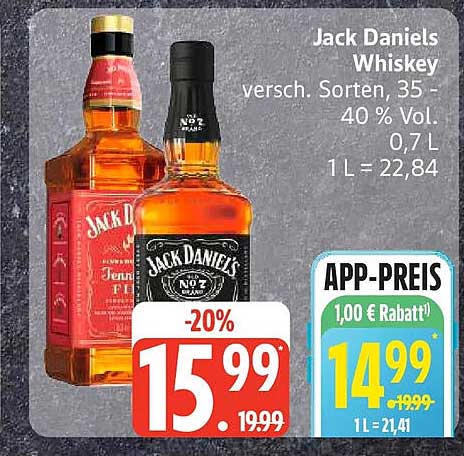 Jack Daniels Whiskey versch. Sorten, 35 - 40 % Vol., 0,7 L