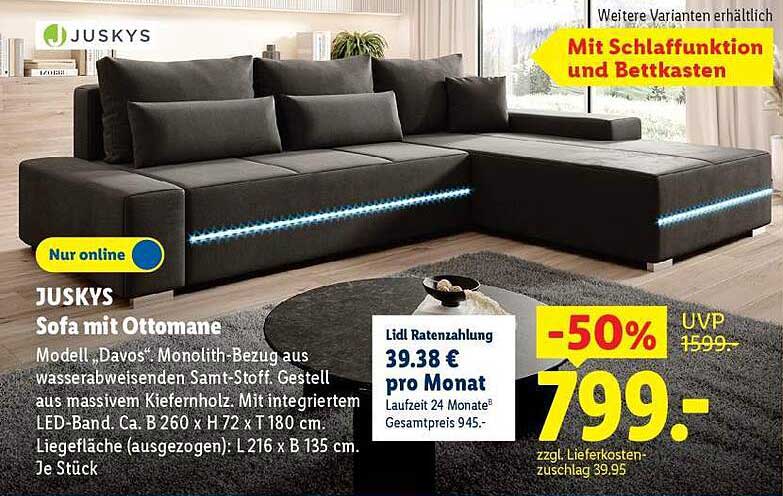 JUSKYS Sofa mit Ottomane