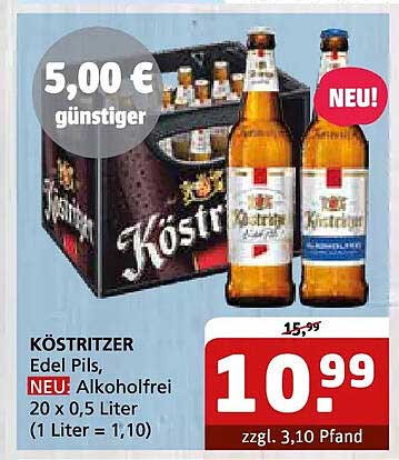 KÖSTRITZER Edel Pils, NEU! Alkoholfrei 20 x 0,5 Liter (1 Liter = 1,10)