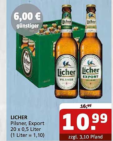 LICHER Pilsner, Export 20 x 0,5 Liter (1 Liter = 1,10)