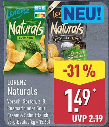 Lorenz Naturals Versch. Sorten, z. B. Rosmarin oder Sour Cream & Schnittlauch, 95-g-Beutel (kg = 15.68)