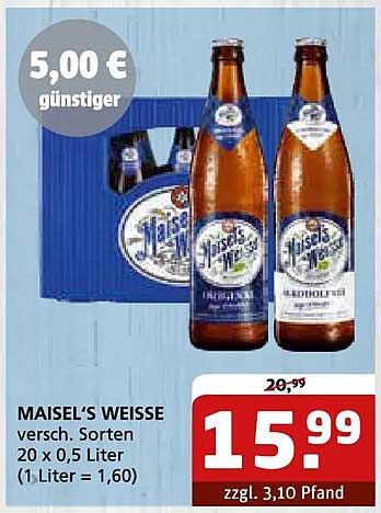 MAISEL’S WEISSE versch. Sorten 20 x 0,5 Liter (1 Liter = 1,60)