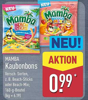 MAMBA Kaubonbons Versch. Sorten, z. B. Beach-Sticks oder Beach-Mix; 160-g-Beutel (kg = 6.19)