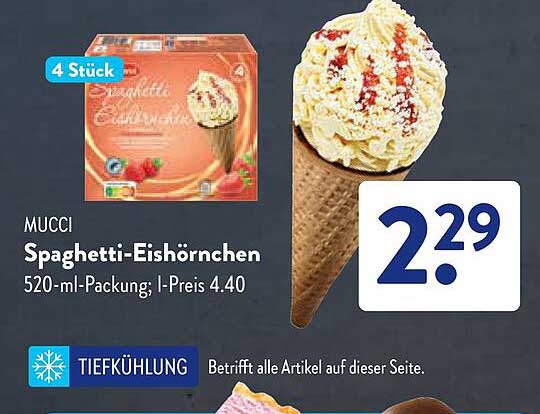 MUCCI Spaghetti-Eishörnchen 520-ml-Packung; l-Preis 4.40