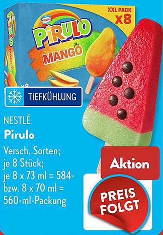 NESTLÉ Pirulo Versch. Sorten; je 8 Stück; je 8 x 73 ml = 584- bzw. 8 x 70 ml = 560-ml-Packung