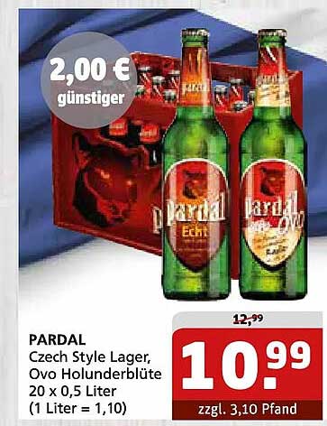 PARDAL Czech Style Lager, Ovo Holunderblüte 20 x 0,5 Liter (1 Liter = 1,10)