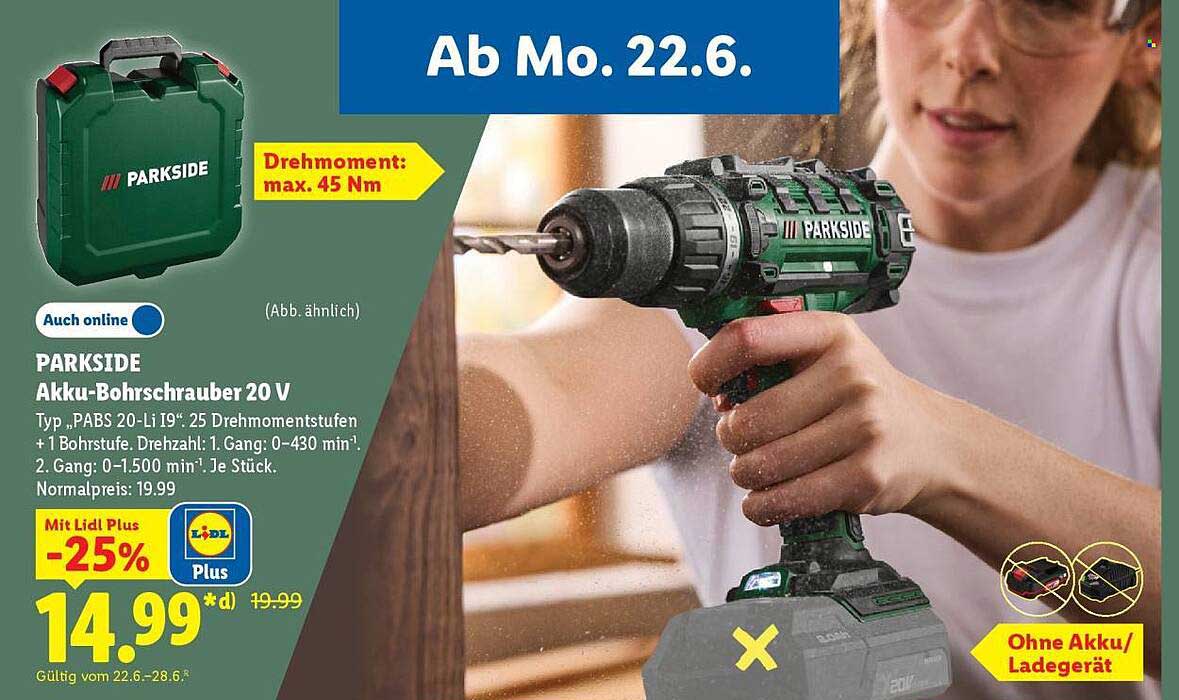 PARKSIDE Akku-Bohrschrauber 20 V