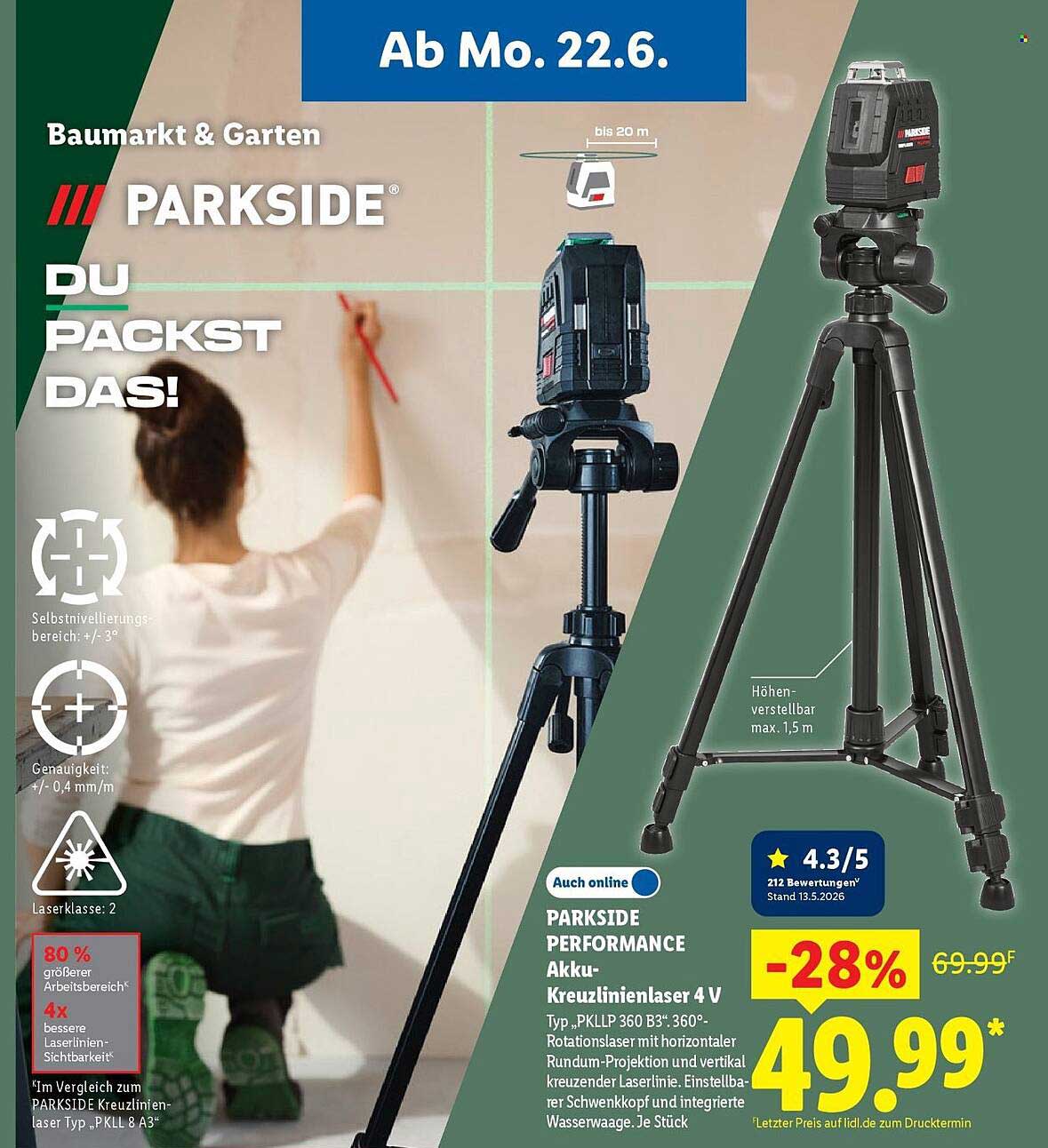 PARKSIDE PERFORMANCE Akku-Kreuzlinienlaser 4 V