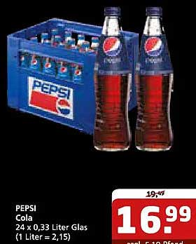PEPSI Cola 24 x 0,33 Liter Glas (1 Liter = 2,15)