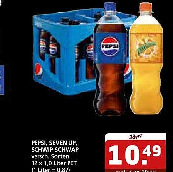 PEPSI, SEVEN UP, SCHWIP SCHWAP versch. Sorten 12 x 1,0 Liter PET