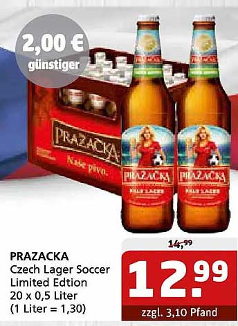 PRAZACKA Czech Lager Soccer Limited Edition 20 x 0,5 Liter (1 Liter = 1,30)