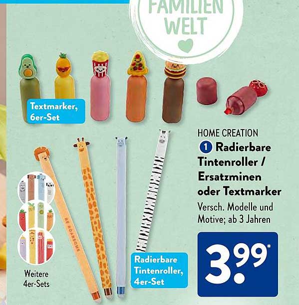 Radierbare Tintenroller / Ersatzminen oder Textmarker