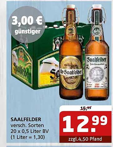 SAALFELDER versch. Sorten 20 x 0,5 Liter BV (1 Liter = 1,30)