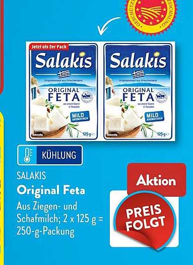 Salakis Original Feta Aus Ziegen- und Schafsmilch; 2 x 125 g = 250-g-Packung
