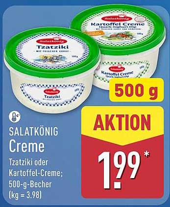 SALATKÖNIG Creme Tzatziki oder Kartoffel-Creme; 500-g-Becher (kg = 3,98)