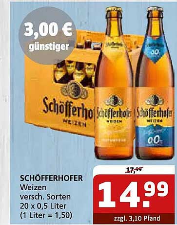 SCHÖFFERHOFER Weizen versch. Sorten 20 x 0,5 Liter (1 Liter = 1,50)