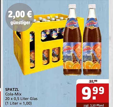 SPATZL Cola-Mix 20 x 0,5 Liter Glas (1 Liter = 1,00)