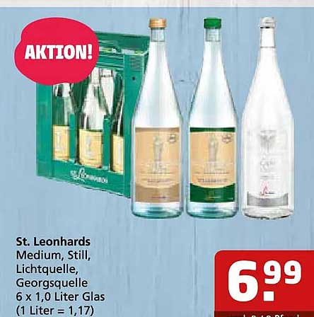 St. Leonhards Medium, Still, Lichtquelle, Georgsquelle 6 x 1,0 Liter Glas (1 Liter = 1,17)