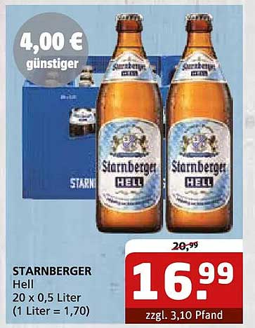 STARNBERGER Hell 20 x 0,5 Liter (1 Liter = 1,70)