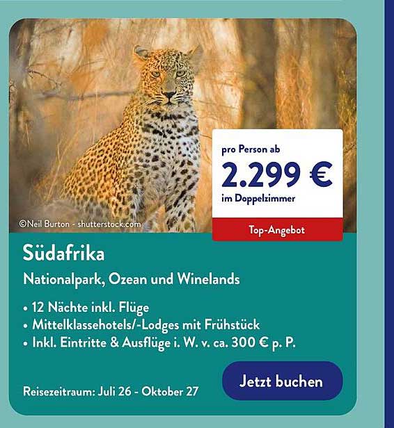 Südafrika Nationalpark, Ozean und Winelands