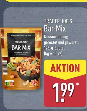 TRADER JOE'S Bar-Mix Nussmischung; geröstet und gewürzt; 125-g-Beutel (kg = 15.92)