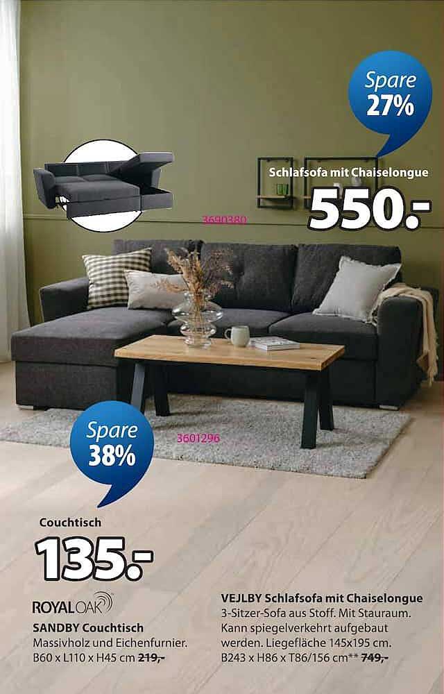 VELBY Schlafsofa mit Chaiselongue