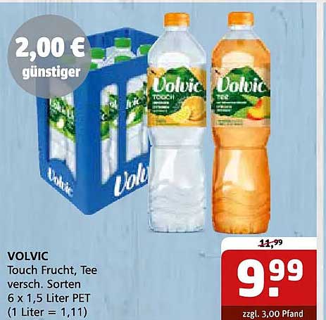 VOLVIC Touch Frucht, Tee versch. Sorten 6 x 1,5 Liter PET (1 Liter = 1,11)