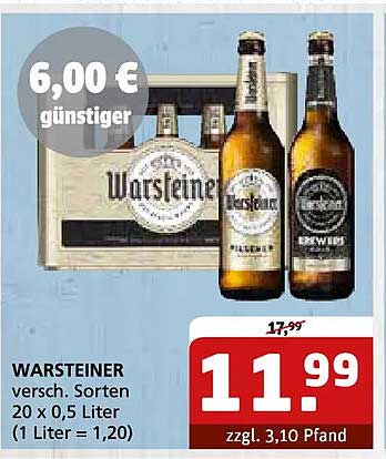 WARSTEINER versch. Sorten 20 x 0,5 Liter (1 Liter = 1,20)