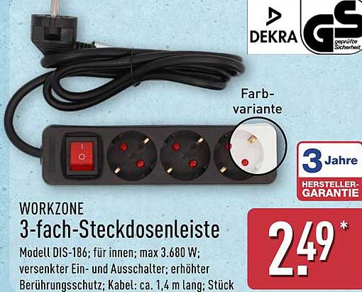 WORKZONE 3-fach-Steckdosenleiste