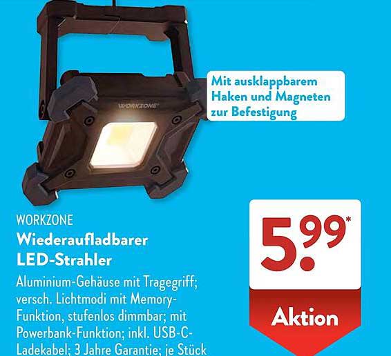 WORKZONE Wiederaufladbarer LED-Strahler
