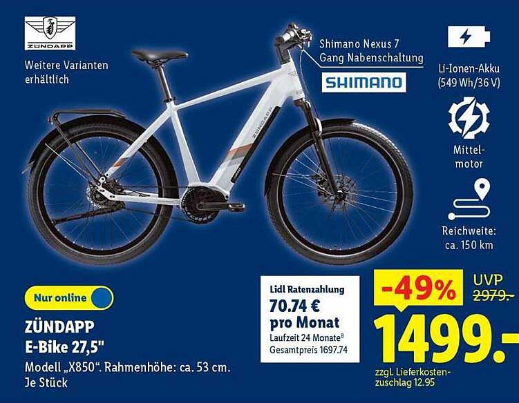 ZÜNDAPP E-Bike 27,5" Modell „X850“