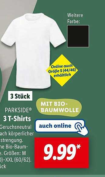 3 PARKSIDE® T-Shirts mit Bio-Baumwolle