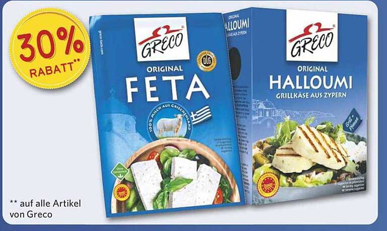 30% Rabatt auf Original Feta und Halloumi von Greco