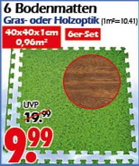 6 Bodenmatten in Gras- oder Holzoptik (40x40x1cm, 6er-Set)