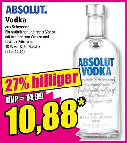 AB Absolut Vodka 0,7 l - 27% billiger!