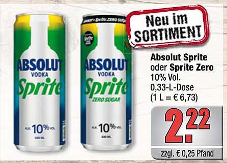 Absolut Sprite oder Sprite Zero 0,33-L-Dose