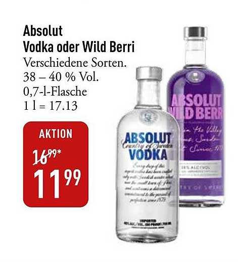 Absolut Vodka oder Wild Berri - Verschiedene Sorten