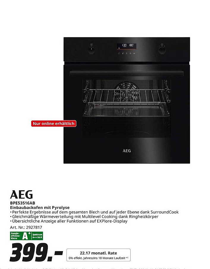 AEG BPE53516AB Einbaubackofen mit Pyrolyse