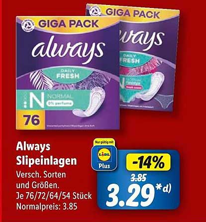 Always Slipeinlagen GIGA PACK 76 Stück (versch. Sorten und Größen)