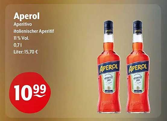Aperol - Italienischer Aperitif 0,7L für nur 10,99 €