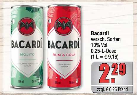 Bacardi - Verschiedene Sorten 0,25-L-Dose zum Angebotspreis