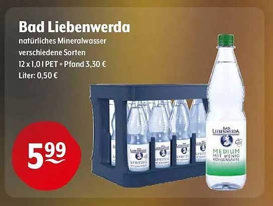 Bad Liebenwerda natürliches Mineralwasser verschiedene Sorten 12 x 1,0 l PET