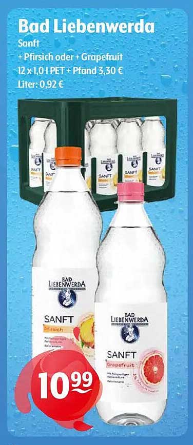Bad Liebenwerda Sanft 12 x 1,0 l PET + Pfirsich oder Grapefruit